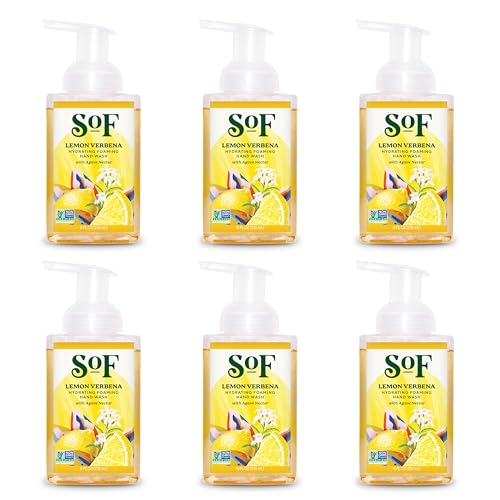 SoF Hydrating Foaming Hand Wash - With Organic Agave Nectar & Coconut Oil- Vegan & Non GMO- Free From Phthalates, Sulfates & Parabens- Lemon Verbena - 8 oz Bottle 6 Pack