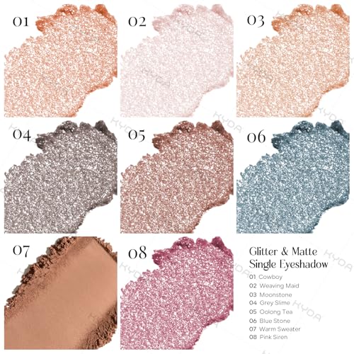 KYDA Single Glitter Eyeshadow, Pale Champagne Silver Eyeshadow, Lasting Blendable Shimmer Pearl Eyes Shadow, Sparkling Eyes Glitter, Soft Buildable Glossy Color, Wet Look Effect, Weaving Maid