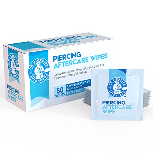 Dr. Piercing Aftercare Wipes ? Piercing Aftercare | Saline Solution for Piercings - Keloid Bump Ear Piercing Cleaner ? Ears Lips Belly Nose Piercing Bump - Piercing Hole Cleaner (50 Count)