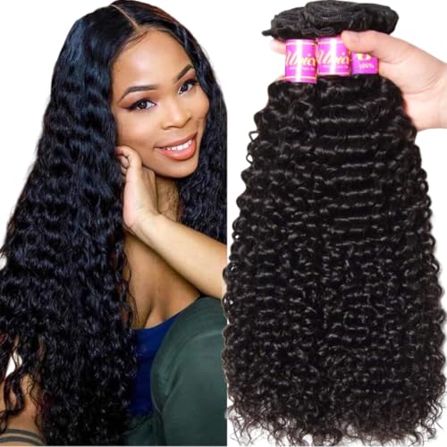 UNICE Human Hair Bundles Curly 16 18 20 inch 100% Unprocessed Brazilian Virgin Weave 3 Bundle Real Natural Black Human Hair Extensions 1B Natural Black Color for Women