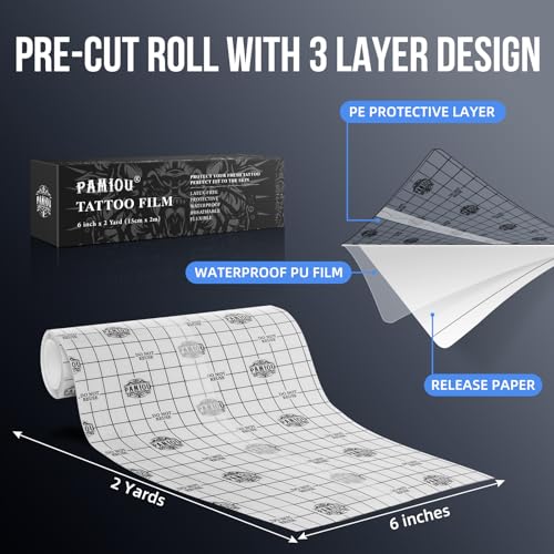 Tattoo Aftercare Second Skin Tattoo Cover Up Patch - 6 Inches x 2 Yards Tattoo Wrap, Breathable, Waterproof, Transparent, Latex-Free Film, Protective Tape for Skin Recovery