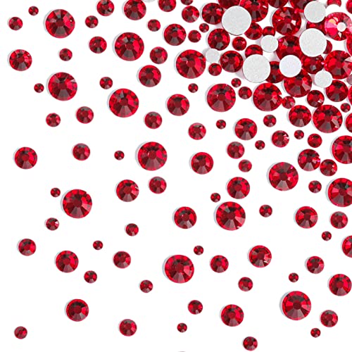 Beadsland Rhinestones for Makeup,8 Sizes 2500pcs Red Flatback Rhinestones Eye Gems for Nails Crafts with Tweezers and Wax Pencil,Siam,SS4-SS30