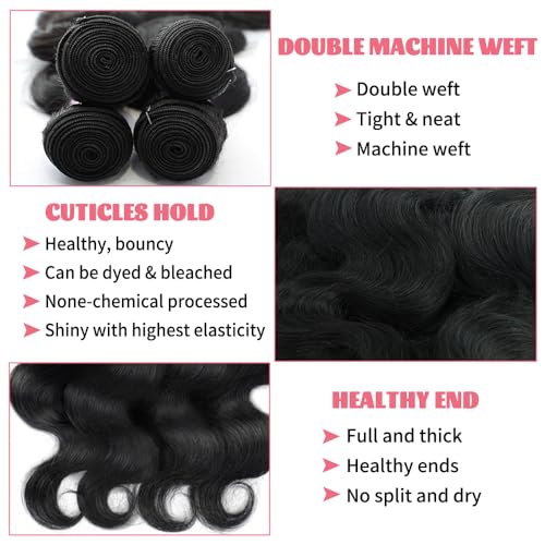 14A Human Hair Bundles 16 18 20 Inch Body Wave Bundles Human Hair 100% Unprocessed Brazilian Virgin Hair Body Wave 3 Bundles Human Hair Extensions for Women