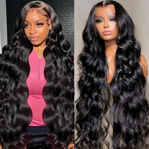Body Wave Lace Front Wigs Human Hair 200% Density 13x4 HD Transparent Lace Front Wigs for Women Glueless Wigs Human Hair Pre Plucked with Baby Hair Natural Black 30 Inch