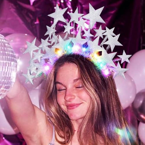 CAKURE Light Up Star Headband Led Stars Headpieces Glowing Party Costume Headwear Brithday Hair Accessories for Women