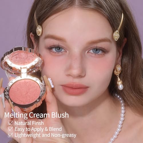 Flower Knows Little Angel Cream Blush,Buildable & Blendable Makeup Blush for cheeks,Soft & Long-lasting,Dusty Mauve Rose Flush for All Skin Tones(04 Rose Ashes,6g)