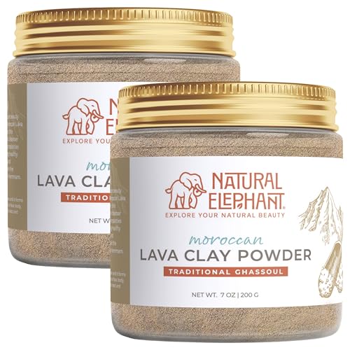 Natural Elephant Ghassoul (Rhassoul) Moroccan Lava Clay Powder | 100% Pure & Natural Face & Body Mask Powder | 200g Jar Pack of 2 7oz Jars