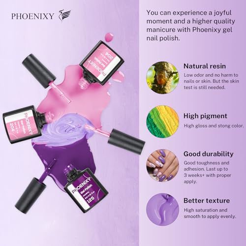 PHOENIXY 24 PCS Gel Nail Polish Set, Spring 21 Colors Gel Nail Polish Kit with Base Glossy Matte Top Coat Black Gray Red Nail Kit Gifts for Women