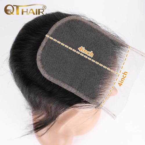 QTHAIR 16a Brazilian Straight Human Hair 4x4 Transparent Lace Closure 10inch 150% Density Swiss Lace Closure Pre Plucked Natural Hairline for Black Women