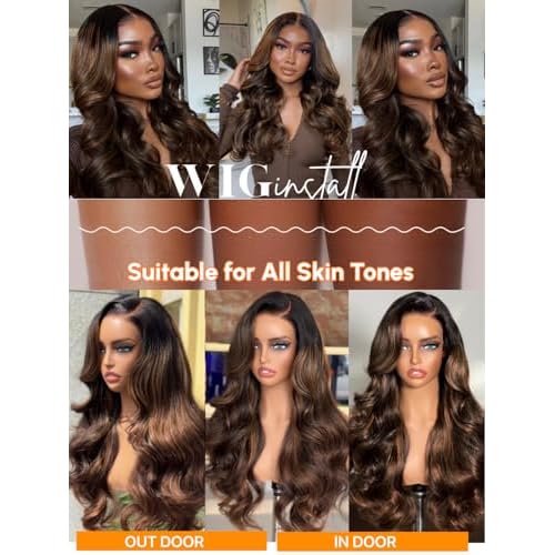 Julia Hair Bye Bye Knots Glueless Wig Highlight Balayage Brown Body Wave 7x5 Pre Cut HD Lace Front Wigs Human Hair Pre Plucked Bleached Knots Pre Everything Ready To Go Ombre Wig 20 Inch