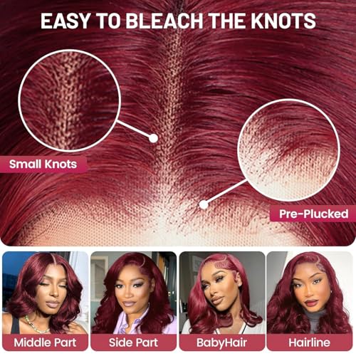Reddish Brown Bob Wig Human Hair Body Wave 13x4 HD Lace Front Wigs Human Hair 33# Body Wave Lace Frontal Wig Pre Plucked 180% Density Wine Red Bob Wigs for Women 10Inch