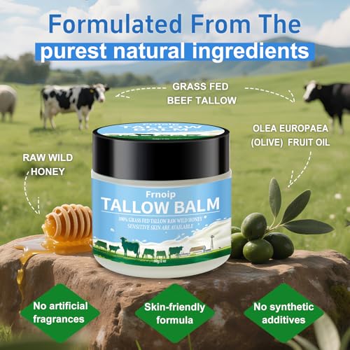 4-Pack Organic Grass-Fed Beef Tallow & Honey Balm for Face & Body | Sensitive Skin Face Moisturizer for Kids & Adults | Raw Wild Honey, Non-Greasy Eczema-Safe Formula (8oz) - Deep Hydration