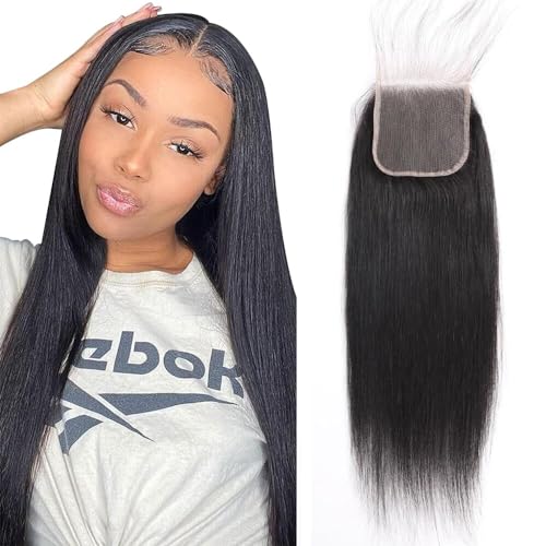 QTHAIR 16a Brazilian Straight Human Hair 4x4 Transparent Lace Closure 10inch 150% Density Swiss Lace Closure Pre Plucked Natural Hairline for Black Women