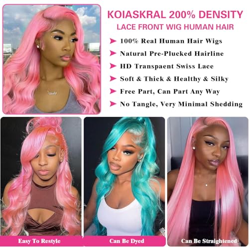 Pink Lace Front Wig - Human Hair, 13x4, 200 Density HD, Transparent Body Wave, 26 Inch