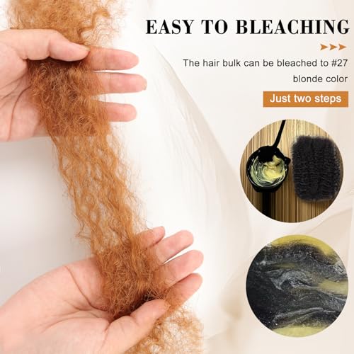 Afro Kinky Bulk Human Hair 8 Inch 30g/Pack 3 Packs for Dreadlocks Braiding Twist Loc Extensions ? Kinky Bulk Human Hair for Loc Repair, Afro Texture Natural Black Hair for Black Women & Men