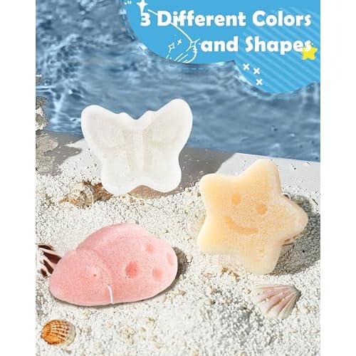 MoHern Konjac Baby Sponge for Bathing, 3Pcs Natural Cute Shapes, Kids Bath sponges for Infants, Toddler Bath time, Plant-Based, Extra Soft