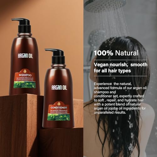 2 Pack Argan Oil Sulfate Free Shampoo and Condtioner Sets with Moisturizing Hair Mask for Dry Damaged,Color-Treated Frizzy Curly Hair,750ML*2