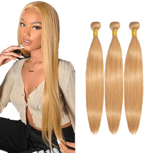 34 34 34 Inch #27 Honey Blonde Bundles Human Hair Straight 3 Bundles Brazilian Remy Hair 50 Grams/Bundle 10A Grade Unprocessed Virgin Hairs Blonde Straight Bundle Weaves Extensions