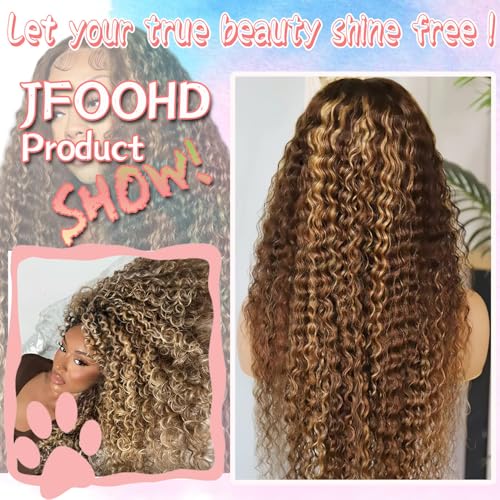 Highlight Ombre 13x4 HD Deep Wave Lace Front Wigs Human Hair 180% Density Honey Blonde Wig Human Hair Pre Plucked 4/27 Lace Frontal Wigs 30 Inch