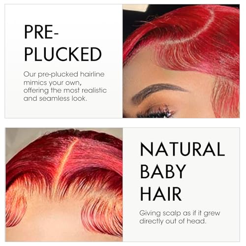 ELISHEVA Red Lace Front Wigs Human Hair Pre Plucked 30 Inch 16A 13x4 Red Wig Human Hair 200% Density Red HD Body Wave Lace Front Wigs Colored Glueless Frontal Wigs