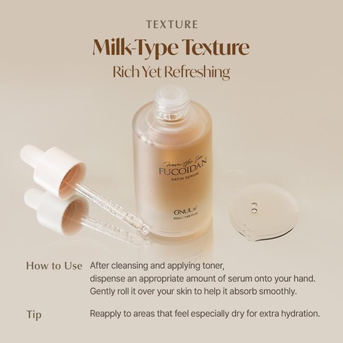 ONUL31 Fucoidan Satin Serum—Anti-Aging, Plump & Glow, Korean Glass Skin, Hydrating, Smoothing, Wrinkle Care, for All Skin Types (1.69 fl.oz./50ml)