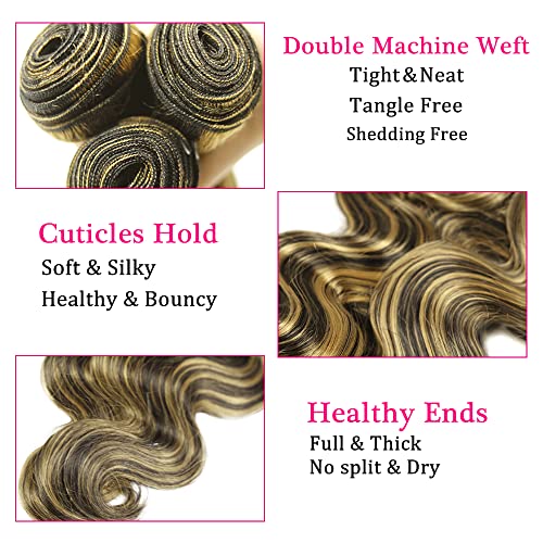 Blonde Body Wave Bundles Human Hair Highlight Bundles 24 26 28 Inch Niegmeag Brazilian Virgin Soft and Silky Remy Hair Extensions P1B27 Body Wave Bundle