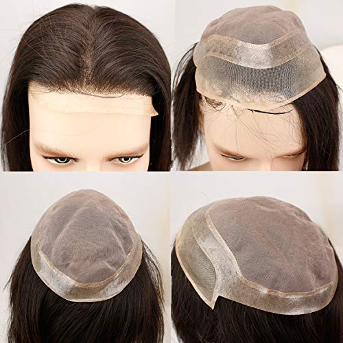 12" Long Hair Men's Toupee 100% Virgin Human Hair Replacement System for Men 10"x8" Base Size Natural Black Color