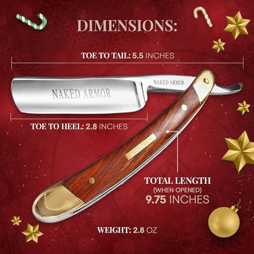 Naked Armor Solomon Straight Razor - Shave Ready Japanese Steel Straight Razors for Men with Algum Wood Scale, Case Included, Close Shave, Brown