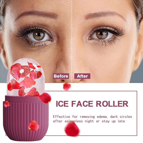 XHJRI Ice Face Roller Massager,Ice Cube Roller for Face, Eyes and Neck Naturally Conditioning and Skin Care,De-Puff Eye Bags,Reduce Migraine Pain,Reusable Massage Silicone Ice Mold (Rose)