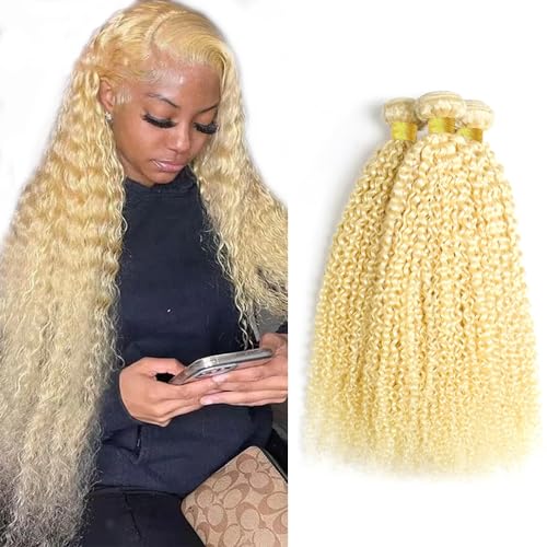 26 28 30 inch Blonde Curly Bundles Human Hair 613 Bundles Blonde Kinky Curly Bundles Brazilian Virgin Remy Hair Extensions Double Weft
