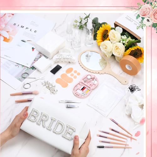 Emergency Kit for Wedding Women 49 Bridal Emergency Kit for Wedding Day, Essentials Survival Set for Team Bride, Travel Items with Makeup Bag for Brides Daily (White)