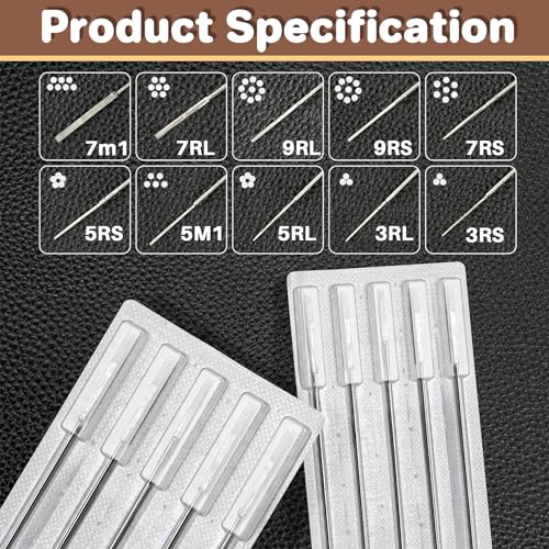 MAQIHAN Tattoo Needles - 50Pcs Disposable Mixed Tattoo Needles for Tattoo Machine 3RL,5RL,7RL,9RL,3RS,5RS,7RS,9RS,5M1,7M1 Assorted Size Professional Tattoo Needle Set for Tattoo Kit