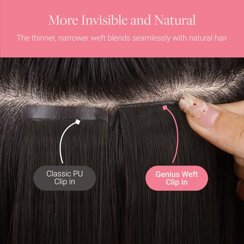 GOO GOO Genius Clip in Hair Extensions, 14inch 130g 9pcs, Seamless PU Clip in Hair Extensions, Straight Virgin Real Human Hair, 1 Jet black