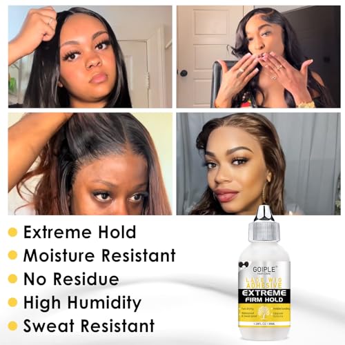 Goiple Wig Glue for Lace Front Wigs, Waterproof Lace Front Wig Glue for Wigs, Strong Hold Transparent Lace Adhesive for Hair Replacement Invisible Hair Bonding Wig Adhesive(1.28 fl oz)