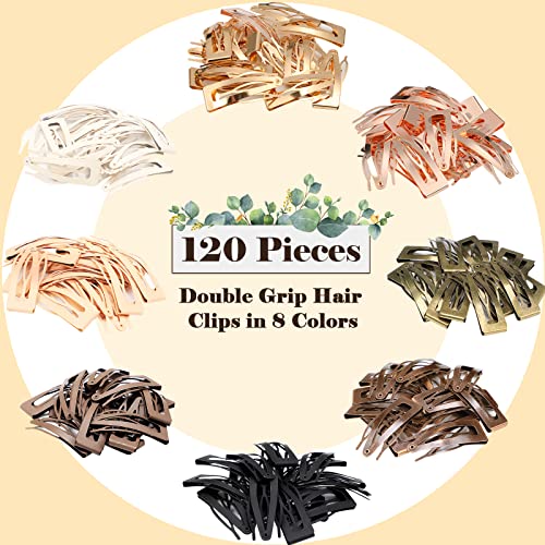 120 Snap Hair Clips - Double Grip Metal Barrettes with Plastic Box, 8 Colors for Women's Hair Styling and Salon Use