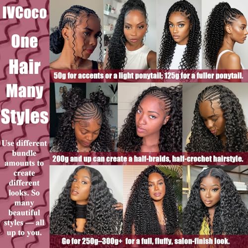 Human Crochet Hair for Black Women 22 Inch 125g Deep wave Crochet Human Hair Bundles Pre-Separated Feather Crochet Human Hair Deep Wavy Invisible Crochet Hair Extensions 100 Strands Natural Black