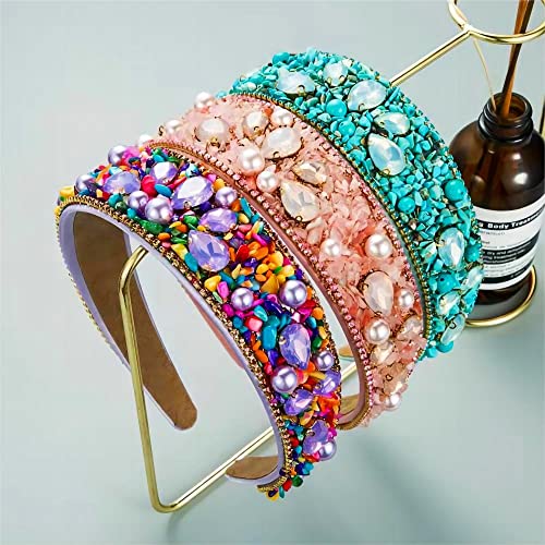 Turquoise Headbands For Women Rhinestone Decoration Green iridescent Non Slip Fashion Design Headband Party Headband Accessories Jewelry Hair Hoop Hairband For Girls