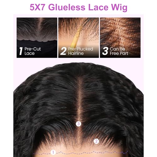 OQ HAIR Glueless Wigs Human Hair Pre Plucked Pre Cut 7x5 Water Wave HD Lace Front Wig Human Hair Pre Plucked For Beginners 3 Second To Wear 24 Inch