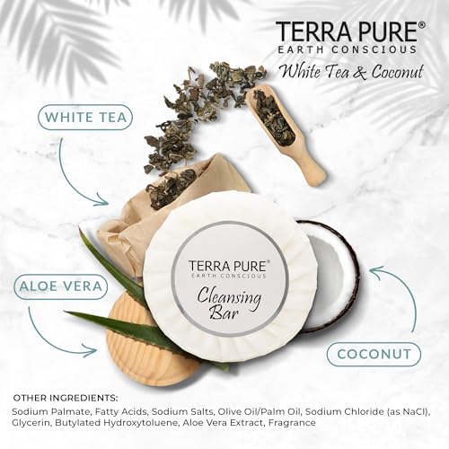 Terra Pure White Tea & Coconut Soap | Travel Size Toiletries Bulk Set for Hotel Essentials | 0.6 oz Bar Soap | 300 Pieces