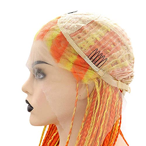 xiweiya 13x3 Lace Yellow Mixed Orange 28" Afro Twist Wig Micro Box Braids Natural Crochet Hair with Heat Resistant Fiber Mermaid Colorful Synthetic Lace Front Wig Middle Cap Size for Women