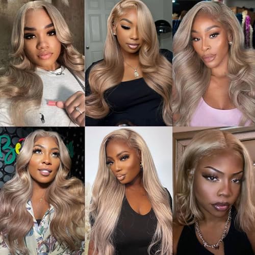 13x6#Ash Blonde Lace Front Wigs Human Hair Pre Plucked 180 Density HD Transparent Straight Lace Frontal Wigs Human Hair for Women,10A Glueless Wigs with Natural Hairline,Champagne Blonde