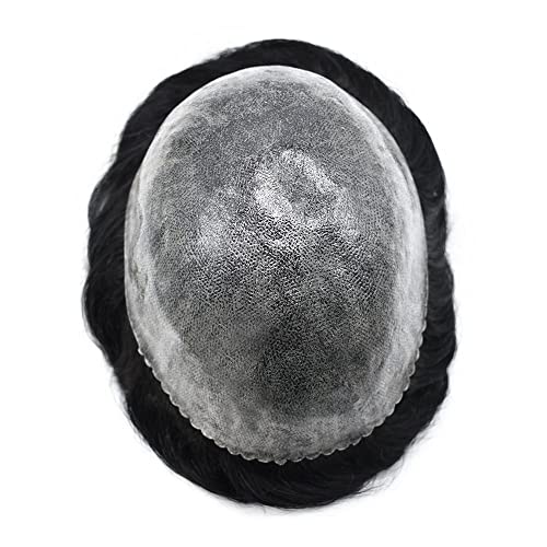 LOVIN HAIR Toupee for Men Hair Replcement System Mens Toupee Full Poly Thin Skin Human Hair Piece All PU Injection Toupee Hair Systems (1# Jet Black, 8''X10'')