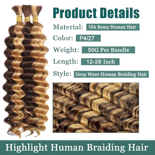 P427 Human Braiding Hair Deep Wave Bulk 12 inch Human Hair Weave 3 Bundles No Weft Brazilian Virgin Deep Curly Extensions