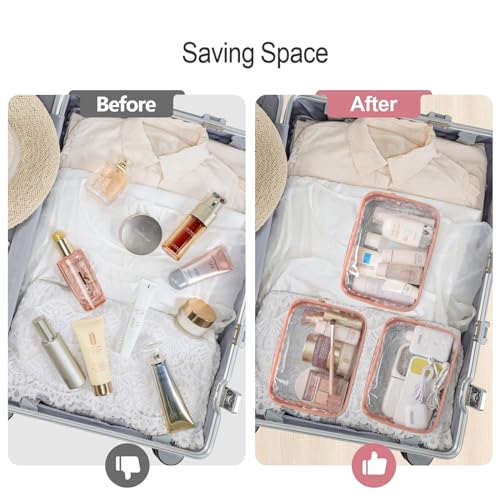 PACKISM TSA Approved Toiletry Bag - Clear Makeup Bags in 2 Size, Durable with Supporting Frame, Perfect for Travel Essentials, Carry-on Airport Airline Compliant Bag, Rose Pink