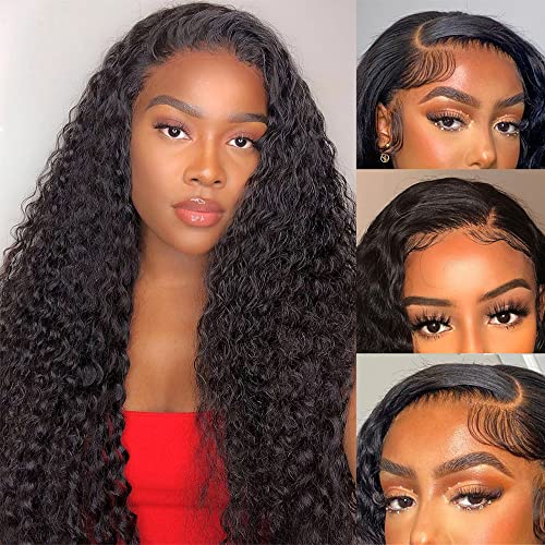 Deep Wave Lace Front Wigs Human Hair for Black Women 13¡¿4 Human Hair Lace Front Wigs Pre Plucked With Baby Hair 180% Density Natural Hairline Brazilian Virgin Hair Wigs (20inch)