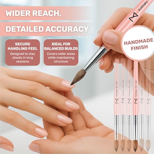 M ? Majesti Pink 100% Kolinsky Acrylic Nail Brush | Professional Acrylic Sculpting & Application Brush | Handcrafted Premium Nail Art Tool for Nail Technicians (#14)