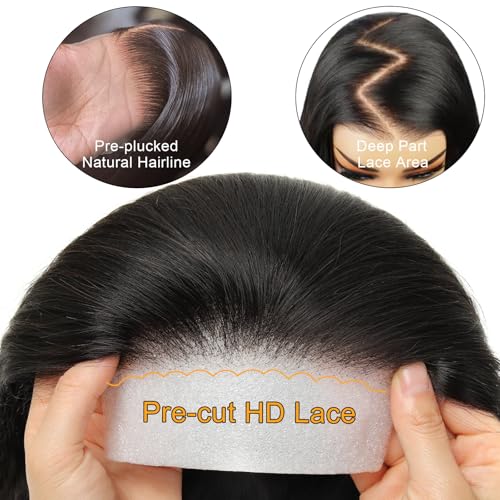 BEEOS Pre-Everything 5x5 SKINLKE Real HD Lace Closure Bob Wig, Wear and Go 180% Density Glueless Pre-cut Lace Pre-Plucked Hairline Bleached Knots Straight Human Hair Wig 10 Inch