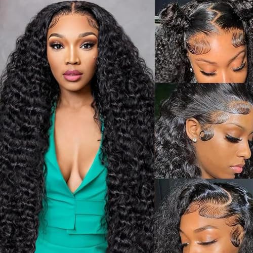Deep Wave Lace Front Wigs Human Hair Pre Plucked 30inch 13x6 Deep Wave HD Lace Frontal Wig With Baby Hair 180 Density Glueless Deep Curly Human Hair Wigs for Women