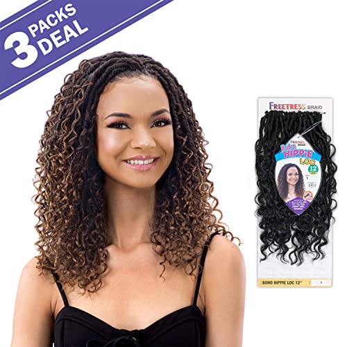 FREETRESS BRAIDS Crochet Braids Boho Hippie Loc 12 inches (3-pack, 1B)