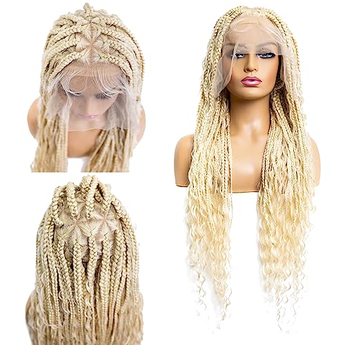 PIB 32'' Single Full Lace Braid Wig ? Boho Box Braided Wig Triangle Parted, Knotless Braided Wigs for Black Women, Synthetic Lace Wigs with Natural Baby Hair (613, Platinum Blonde)